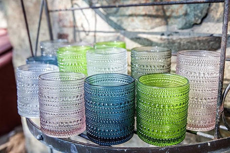 Fortessa Jupiter Beaded Hobnail Glass, 10 Ounce Double Old Fashioned (Set of 6), Sage Green