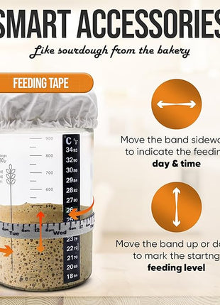 Sourdough Starter Kit - 34oz Large Capacity Glass Fermentation Jar with Lid, Silicon Spatula, and Measuring Spoons - Beginner Sourdough Starter Kit, Sourdough Bread Baking Supplies, Fermentation Kit