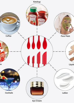 Mini Spatula Silicone Spatula Set - 4pcs Small Makeup Scrapers for Cosmetics, Reusable Beauty Tiny Tools, Thin Jar Scraper, Get the Last of the Makeup Out of the Bottle(Red)