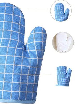 Oven Mitts and Potholders BBQ Gloves-Oven Mitts and Pot Holders with Recycled Infill Silicone Non-Slip Cooking Gloves for Cooking Baking Grilling (4-Piece Set,Blue)