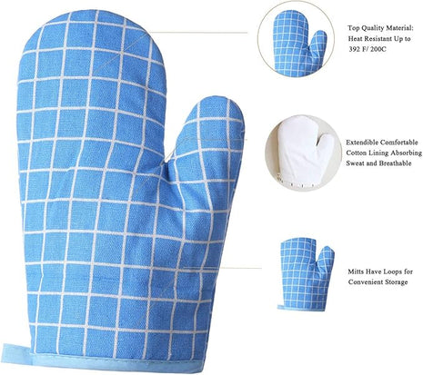 Oven Mitts and Potholders BBQ Gloves-Oven Mitts and Pot Holders with Recycled Infill Silicone Non-Slip Cooking Gloves for Cooking Baking Grilling (4-Piece Set,Blue)