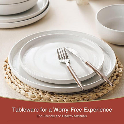 Famiware Milkyway Stoneware Dinnerware Sets with Pasta Bowls, Service for 6 (24 Pieces), Plates and Bowls Sets -Scratch Resistant, Microwave and Dishwasher Safe Dishes Set, White