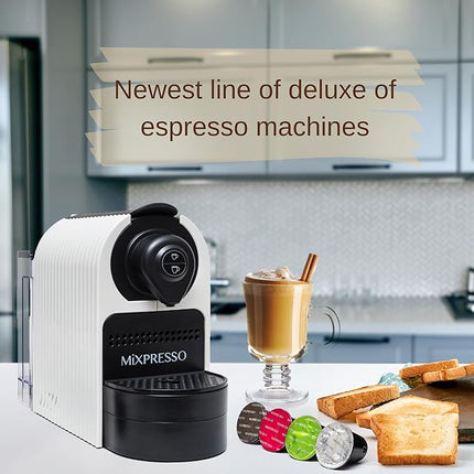 Mixpresso White Espresso Coffee Machine – Compact 1400W Single Serve Coffee Maker Compatible with Nespresso OriginalLine Capsules, One-Touch Operation, 19-Bar Italian Pump, 27oz Water Tank