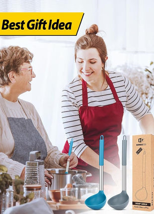 Pack of 2 Ladle Spoon,Silicone Large Spoon for Soup,Non Stick Kitchen Utensils with High Heat Resistant,BPA Free Perfect Kitchen Tools for Cooking, Stirring,Serving Soups (GREY-BLUE)