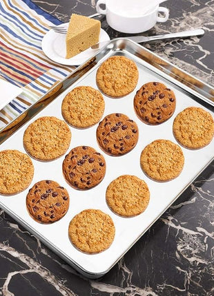 Wildone Baking Sheet with Silicone Mat Set, Stainless Steel Cookie Pan with Baking Mat, Size 16 x 12 x 1 Inch, Set of 4-2 Sheets + 2 Mats