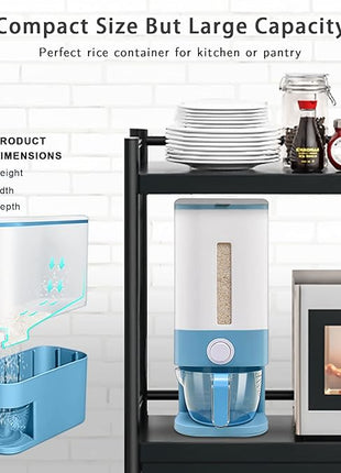 22-25 Lbs Rice Dispenser, Large Cereal Dry Food Storage Containers with Measuring Cup,BPA-Free Household for Kitchen Pantry Organization-Blue