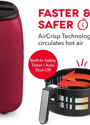 DASH Tasti-Crisp™ Electric Air Fryer Oven, 2.6 Qt., Red – Compact Air Fryer for Healthier Food in Minutes, Ideal for Small Spaces - Auto Shut Off, Analog, 1000-Watt