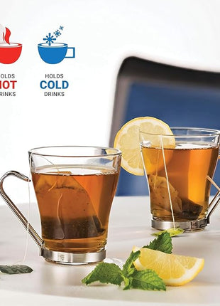 Bormioli Rocco Oslo 7.5 oz. Cappuccino Tempered Glass Cup with Removable Stainless Steel Handle for Coffee, Tea, Lattes, and Hot Drinks, Set of 4