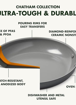 GreenPan Chatham Hard Anodized Healthy Ceramic Nonstick, 10" and 12" Frying Pan Skillet Set, PFAS-Free, Dishwasher Safe, Oven Safe, Gray