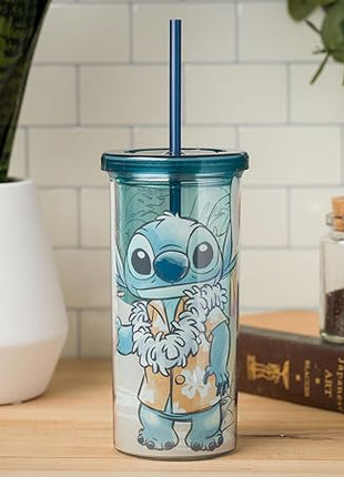 Silver Buffalo Disney Lilo and Stitch Island Stitch Plastic Tall Cold Cup with Lid and Straw, 20 Ounces