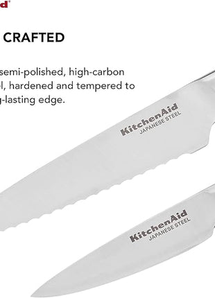 KitchenAid Gourmet 2 Piece Forged Triple Rivet Knife Set, 4.5 inch Fine Edge Utility Knife and 3.5 inch Paring Knife Set, Sharp Kitchen Knives, High Carbon Japanese Stainless Steel, Black