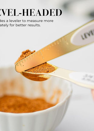 White and Gold Magnetic Measuring Spoons – Stainless Steel Double Sided Measuring Spoons for Cooking and Baking – Cute White and Gold Kitchen Accessories, Ideal for Gifting