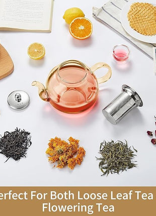 40OZ (1200ML) Glass Teapot with Infuser Stovetop Safe, Clear Glass Tea Pot Kettle, Borosilicate Tea Pot with Infusers Filter for Loose Tea, Tea Kettle Dishwasher Safe (Champagne)