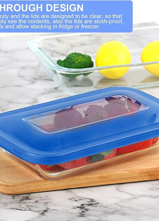 KOMUEE 8 Pieces Glass Baking Dish with Lids Rectangular Glass Baking Pan Bakeware Set with BPA Free Lids, Baking Pans for Lasagna, Leftovers, Cooking, Kitchen, Fridge-to-Oven,Blue