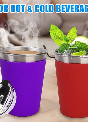 5Pack Kids Cups with Straws and Lids Spill Proof, 12oz Toddler Straw Cups with Colorful Silicone Sleeves, Unbreakable Stainless Steel Water Tumblers for Cold & Hot Drinks