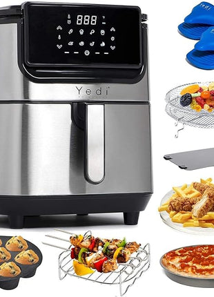 Yedi Evolution Air Fryer, 6.8 Quart, Stainless-Steel Finish, Ceramic Cooking Basket, with Deluxe Accessory Kit and Recipe Book