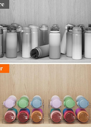 Lifewit Water Bottle Organizer, Stackable Kitchen Pantry Organization and Storage, 12-Bottle Plastic Holder, Countertop 4Pack, Modern Design