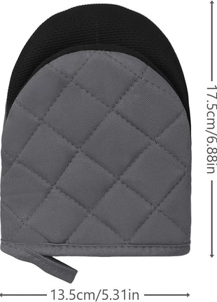 1 Pair Short Oven Mitts, Heat Resistant Silicone Kitchen Mini Oven Mitts for 500 Degrees, Non-Slip Grip Surfaces and Hanging Loop Gloves, Baking Grilling Barbecue Microwave Machine Washable