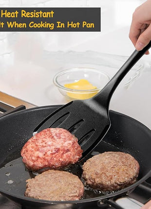 Silicone Spatula Set, 600°F Heat Resistant Silicone Spatula Turner Flipper for Cooking, Non Stick and Non Scratch Kitchen Utensils for Eggs & Fish, 2 Pack, Black