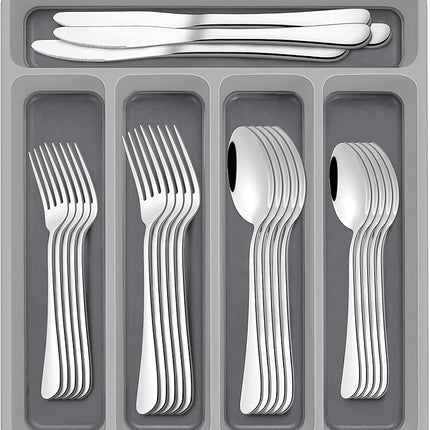 60-Piece Silverware Set with Organizer,AIVIKI Stainless Steel Flatware Set for 12,Cutlery Utensil Sets for Home Restaurant,Tableware Set Include forks spoons and knives,Mirror Polished,Dishwasher Safe