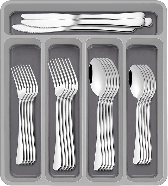 60-Piece Silverware Set with Organizer,AIVIKI Stainless Steel Flatware Set for 12,Cutlery Utensil Sets for Home Restaurant,Tableware Set Include forks spoons and knives,Mirror Polished,Dishwasher Safe