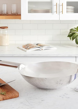 Winco Stainless Steel Wok with Welded Joint Handle, 16-Inch