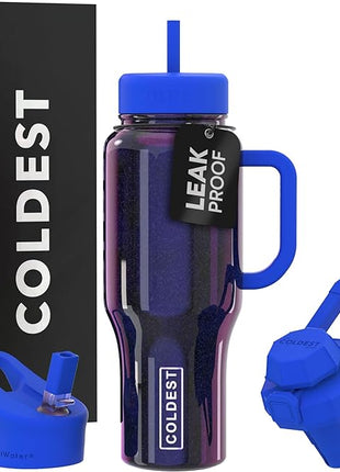 Coldest Tumbler with Handle and Straw, 100% Leak Proof Insulated Tumbler with Lid and Straw (3 Lids), Stainless Steel Tumblers for Women & Men, Cup Holder Friendly, 36 oz (Enchanted Blue)