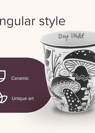 Karma Gifts 14 oz Black and White Boho Mug Mushroom - Cute Coffee and Tea Mug - Ceramic Coffee Mugs for Women and Men