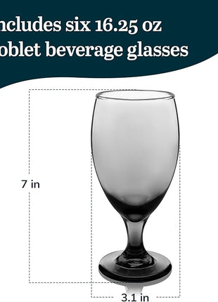 Libbey Classic Smoke Goblet Beverage Glasses, Set Of 6 Timeless Goblet Drinking Glasses - Dishwasher-Safe Glass Goblets for Wines, Smoothies & More