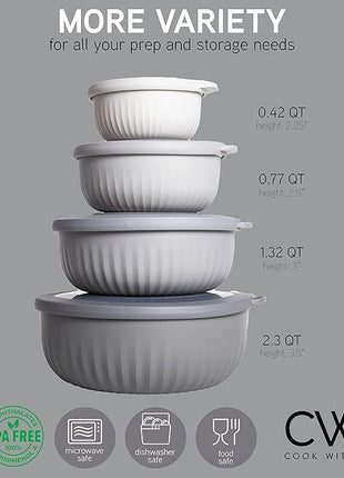 COOK WITH COLOR Prep Bowls with Lids- Wide and Deep Nesting Plastic Small Mixing Bowl Set with Lids, 8 Piece Set - Wide Bowls, Gray