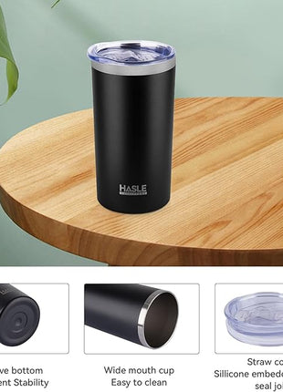 HASLE OUTFITTERS 12 oz Skinny Tumbler, Stainless Steel Insulated Slim Tumbler set bulk with Lid, Reusable Double Wall Travel Coffee Mug, Durable Powder Coated Travel Water Cup(Black,6)