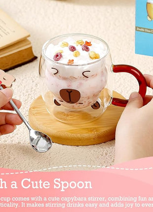 Birthday Gifts for Women Men Cute Capybara Mug Double Walled Coffee Glasses Cups Tea Cappuccino Latte Cup Funny Christmas Gifts Cute Capybara Stuff Gift for Mom Friend Coworker Her Him Home Decor