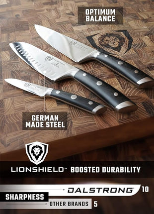 Dalstrong 3pc Knife Set - Gladiator Series Elite - Chef Essentials - Chef Knife, Santoku Knife, Paring Knife - G10 Handle - High Carbon German Steel - w/Sheaths - NSF Certified