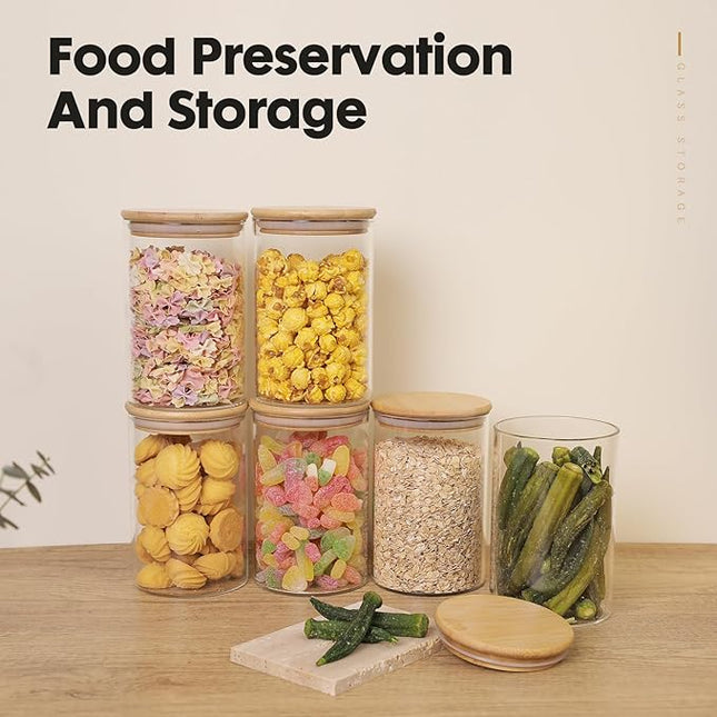 YUNCANG Glass Food Storage Jars 37oz [Set of 6],Clear Glass Food Storage Containers with Airtight Bamboo Lid Stackable Kitchen Canisters for Candy,Cookie,Rice,Sugar,Flour,Pasta