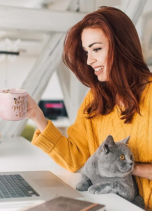 Cat Mom Gifts for Women, Cat Gifts for Cat Lovers - Best Cat Mom Ever - 14oz Pink Ceramic Marble Gold Pattern Coffee Mug with Gift Box, Christmas gifts for Crazy Cat Lady, Mom Wife Daughter Friends