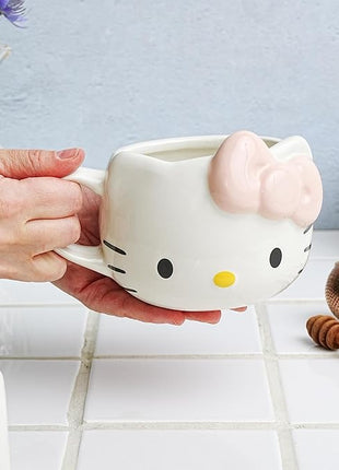 Silver Buffalo Sanrio Hello Kitty Light Pink Bow Ceramic 3D Sculpted Mug, 20 Ounces