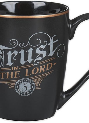 Christian Art Gifts Inspirational Ceramic Coffee & Tea Mug for Men & Women: Trust in the Lord Encouraging Bible Verse Proverb, Sturdy Lead & Cadmium-free Non-toxic Drinkware, Matte Black & Gold, 12 oz