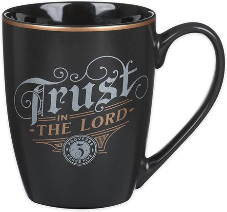 Christian Art Gifts Inspirational Ceramic Coffee & Tea Mug for Men & Women: Trust in the Lord Encouraging Bible Verse Proverb, Sturdy Lead & Cadmium-free Non-toxic Drinkware, Matte Black & Gold, 12 oz