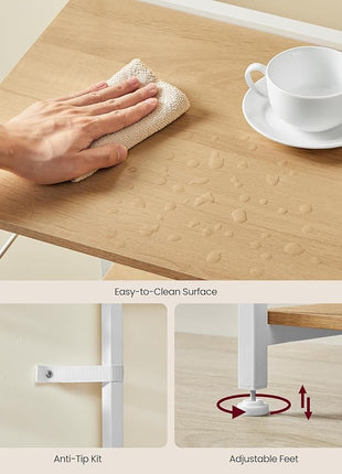 VASAGLE Bakers Rack with Power Outlet, 35.4 Inches Microwave Stand, Coffee Bar, 4 AC Outlets, with Adjustable Shelves, 8 S-Hooks, Basket, Spice Racks, Golden Oak and Cloud White UKKS031Y09