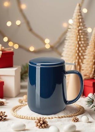 Sweese 20oz Porcelain Teacup with Infuser and Lid, Large Tea Mug for Loose Tea - Microwave and Dishwasher Safe, Insulated, Modern Design for Tea Lovers