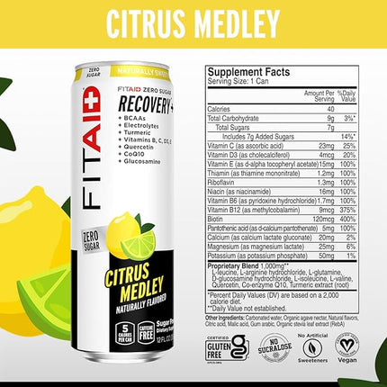 FITAID Zero, 5 Calorie, Number 1 Post-Workout Recovery Drink, Sugar Free, Keto Diet, BCAAs, Quercetin, Glucosamine, Green Tea, 12 Fl Oz (Pack of 24)