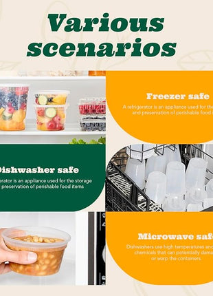 Glotoch 48 Pack (Mixed) 8 oz. and 16 oz. Plastic Containers with Lids, Leak Proof Deli Containers, Meal Prep Soup Containers, BPA Free, Reusable, Freezer Dishwasher Microwave Safe, Mixed sizes