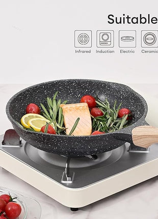JEETEE Nonstick Frying Pans Set, Skillets Set 2 Pcs, 8" 10" Granite Non-Stick Frying pan, Nonstick Omelette Skillet with Soft Touch Handle, Grey