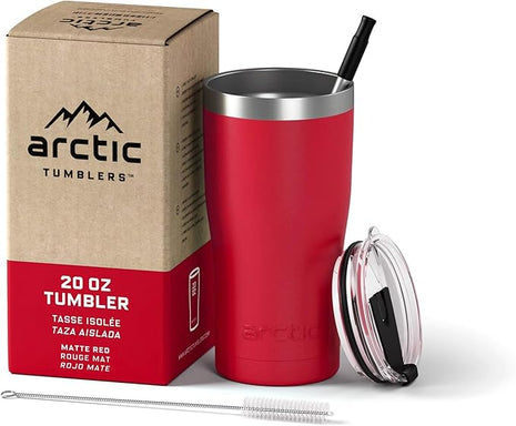 Arctic Tumblers | 20 oz Matte Red Insulated Tumbler with Straw & Cleaner - Retains Temperature up to 24hrs - Non-Spill Splash Proof Lid, Double Wall Vacuum Technology, BPA Free & Built to Last
