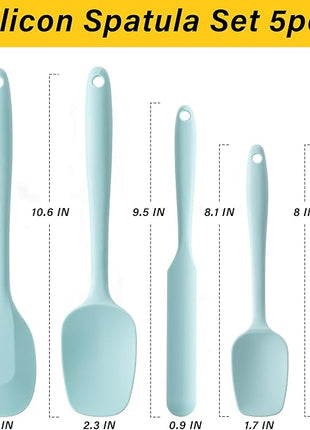 Silicone Spatula Set, 5 Piece Food Grade Rubber Spatulas for Baking, Cooking, and Mixing High Heat Resistant Non Stick Dishwasher Safe BPA-Free (Macaron blue)