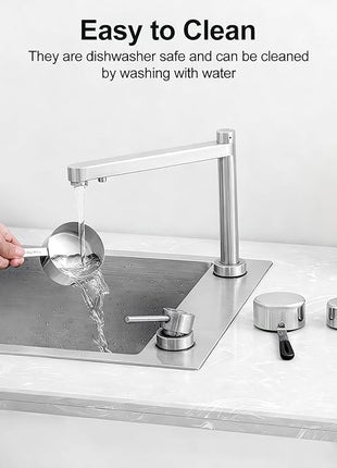 Measuring Cups and Spoons Set Stainless Steel 10 Piece for Cooking and Baking (5 Cups + 5 Spoons, Black Handle)