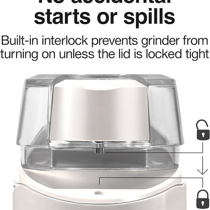 Proctor Silex Electric Coffee Grinder for Beans, Spices and More, Stainless Steel Blades, 12 Cups, White