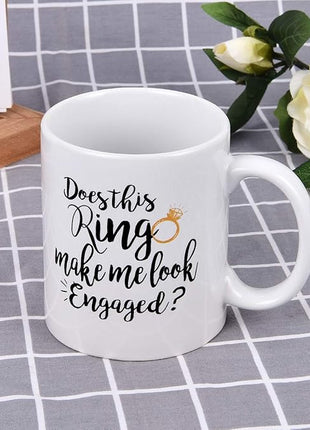 Maustic Funny Coffee Mug Does This Ring Make Me Look Engaged Coffee Tea Cup Funny Mug Novelty Coffee Mug for Men Women Birthday Festival Christmas Engagement