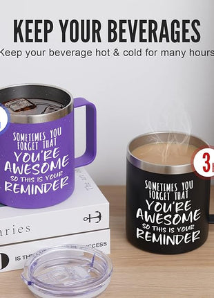 NOWWISH Inspirational 14oz Purple Mug with Handle, Sometimes You Forget You're Awesome Stocking Stuffer for Women, Unique Christmas Birthday Gifts for Her, Mom, Daughter, Wife