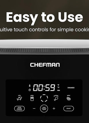 Chefman TurboFry® Touch Air Fryer, XL 8-Qt Family Size, One-Touch Digital Control Presets, French Fries, Chicken, Meat, Fish, Nonstick Dishwasher-Safe Parts, Automatic Shutoff, Stainless Steel
